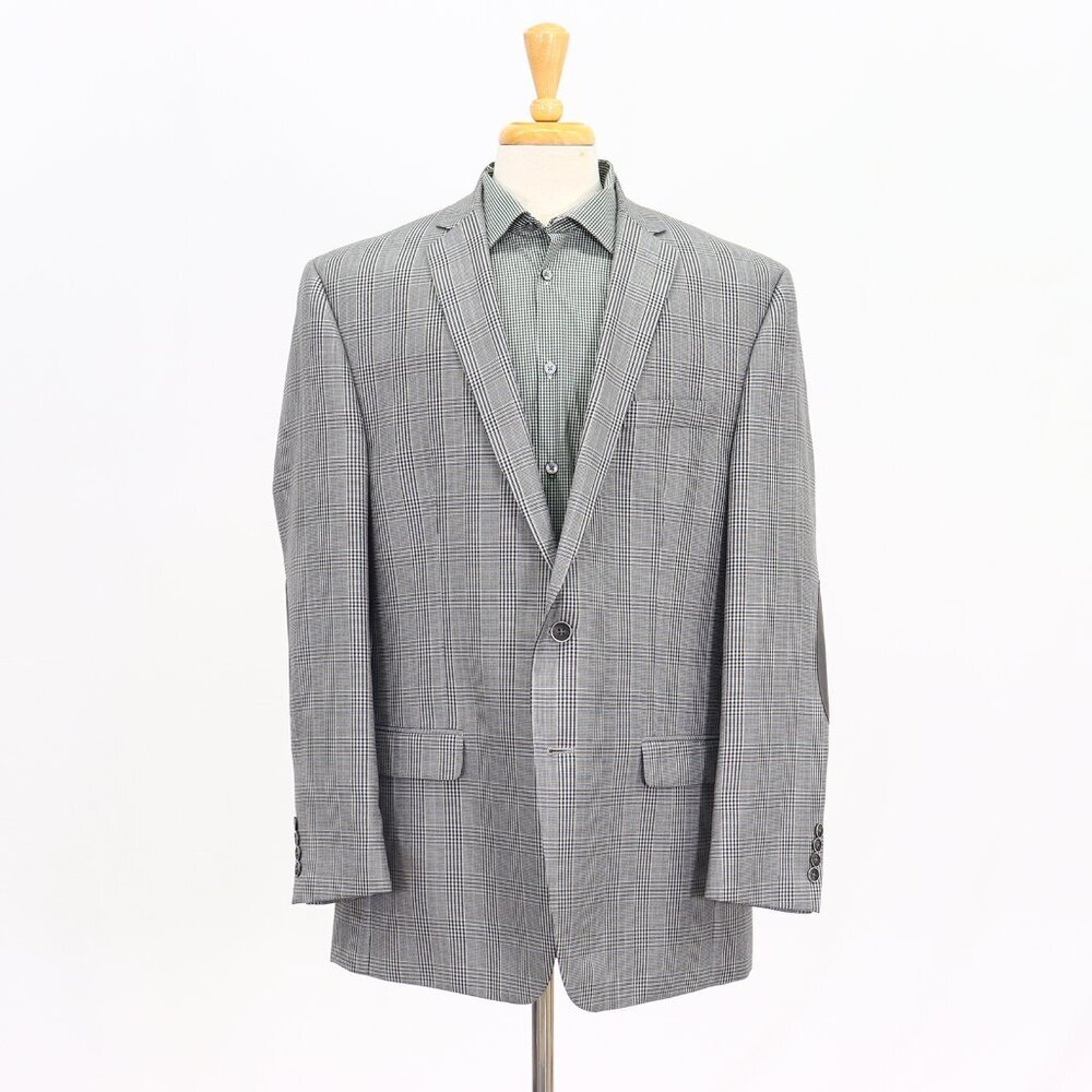 Van Heusen 46L Gray Check 2-Button Sport Coat Blazer Jacket T340